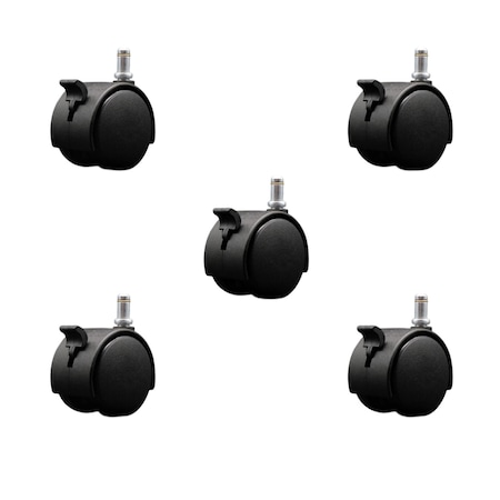 Service Caster 2'' Chair Casters Nylon Twin Wheel with Brakes 7/16'' Grip Ring Stem, 5PK SCC-GR02S50-NYS-B-716-5